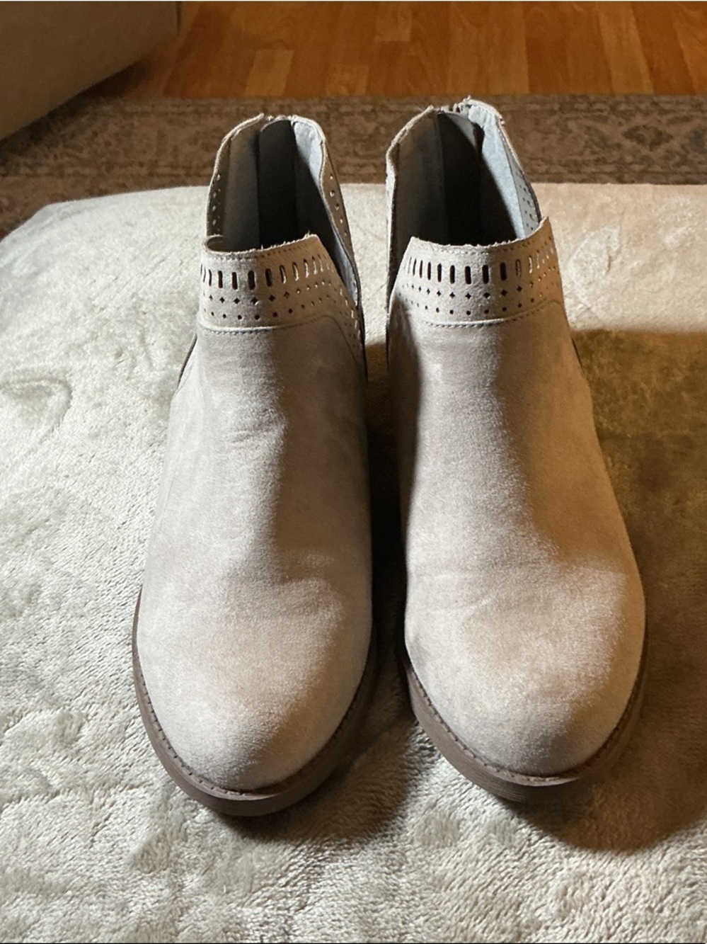 Carlos by Carlos Santana Beige Perforated Suede Ankle Booties